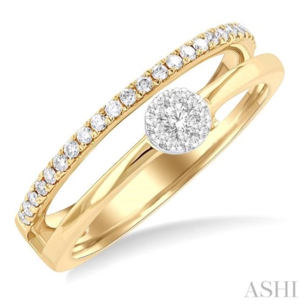 1 4 ctw Dowble Row Lovebright Round Cut Diamond Ladies Ring in 10K Yellow and White Gold For Sale