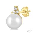 1 20 ctw Petite 5.5 MM Cultured Pearls and Round Cut Diamond Fashion Stud Earring in 10K Yellow Gold For Cheap