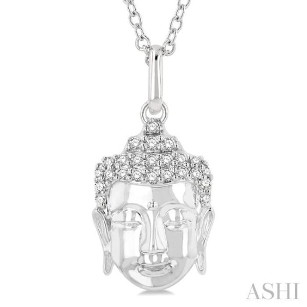 1 10 Ctw Head of Buddha Petite Round Cut Diamond Fashion Pendant With Chain in 10K White Gold Cheap