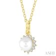 1 10 ctw Petite 6X6 MM Cultured Pearl and Round Cut Diamond Fashion Pendant With Chain in 10K Yellow Gold Supply