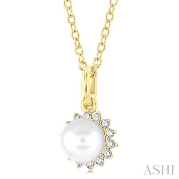 1 10 ctw Petite 6X6 MM Cultured Pearl and Round Cut Diamond Fashion Pendant With Chain in 10K Yellow Gold Supply