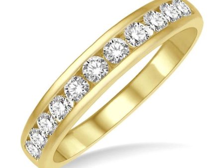 1 2 ctw Channel Set 11 Stone Round Cut Diamond Wedding Band in 14K Yellow Gold For Sale