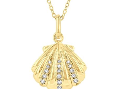 1 20 ctw Marine Life Petite Seashell Round Cut Diamond Fashion Pendant With Chain in 10K Yellow Gold Online