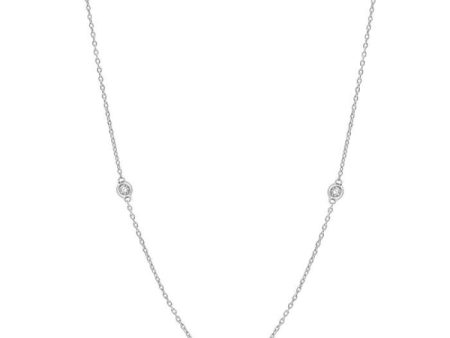 1 4 ctw Round Cut Diamond and 2.25MM Sapphire Precious Station Necklace in 14K White Gold Discount