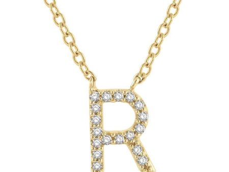 1 20 Ctw Initial  R  Round Cut Diamond Pendant With Chain in 14K Yellow Gold For Discount