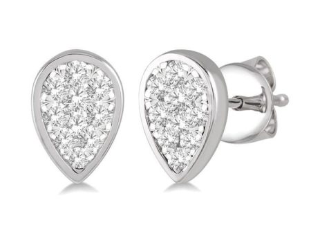 1 3 ctw Pear Shape Lovebright Round Cut Diamond Bezel Stud Earring in 14K White Gold on Sale