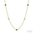 1 2 ctw Round Cut Diamond and 2.85MM Emerald Precious Station Necklace in 14K Yellow Gold Supply