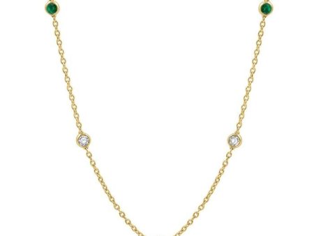 1 2 ctw Round Cut Diamond and 2.85MM Emerald Precious Station Necklace in 14K Yellow Gold Supply