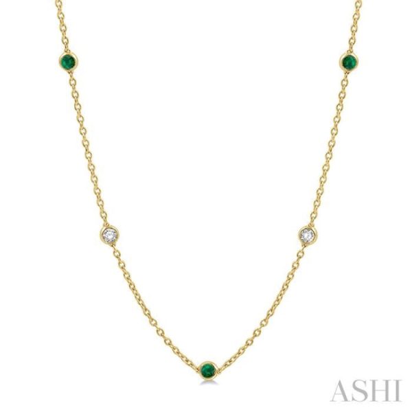 1 2 ctw Round Cut Diamond and 2.85MM Emerald Precious Station Necklace in 14K Yellow Gold Supply