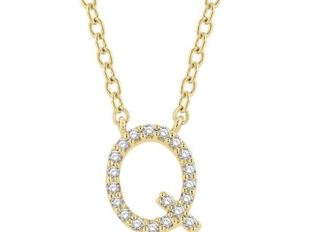 1 20 Ctw Initial  Q  Round Cut Diamond Pendant With Chain in 14K Yellow Gold on Sale