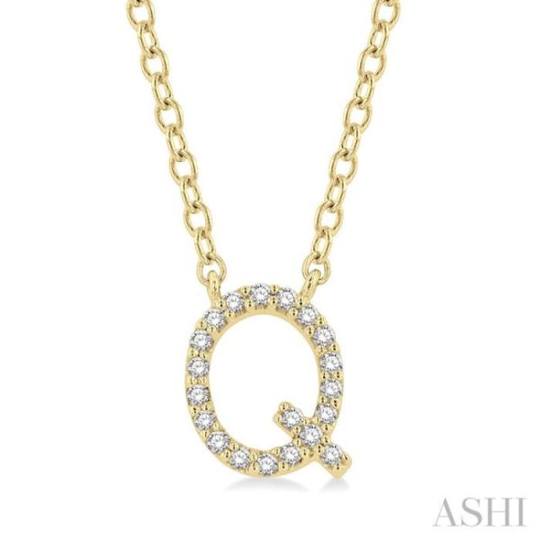 1 20 Ctw Initial  Q  Round Cut Diamond Pendant With Chain in 14K Yellow Gold on Sale