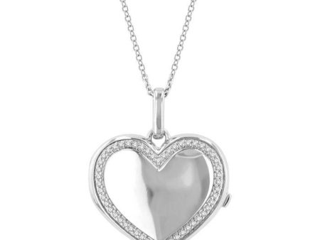 1 10 Ctw Heart Shape Round Cut Diamond Keepsake Locket Pendant With Chain in Sterling Silver For Sale