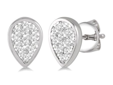 1 2 ctw Pear Shape Lovebright Round Cut Diamond Bezel Stud Earring in 14K White Gold Discount