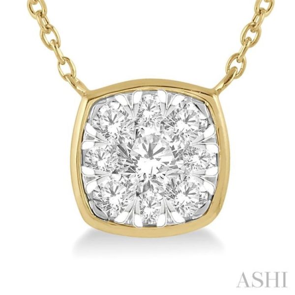 1 3 Ctw Cushion Shape Lovebright Diamond Necklace in 14K Yellow and White Gold Online