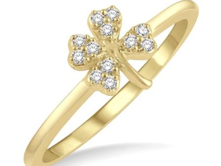 1 10 Ctw Clover Charm Round Cut Diamond Petite Fashion Ring in 14K Yellow Gold Fashion