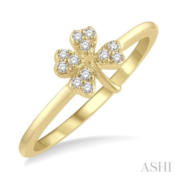 1 10 Ctw Clover Charm Round Cut Diamond Petite Fashion Ring in 14K Yellow Gold Fashion