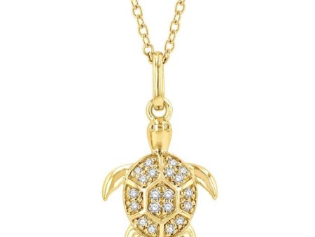 1 10 Ctw Sea Turtle Petite Round Cut Diamond Fashion Pendant With Chain in 10K Yellow Gold Cheap