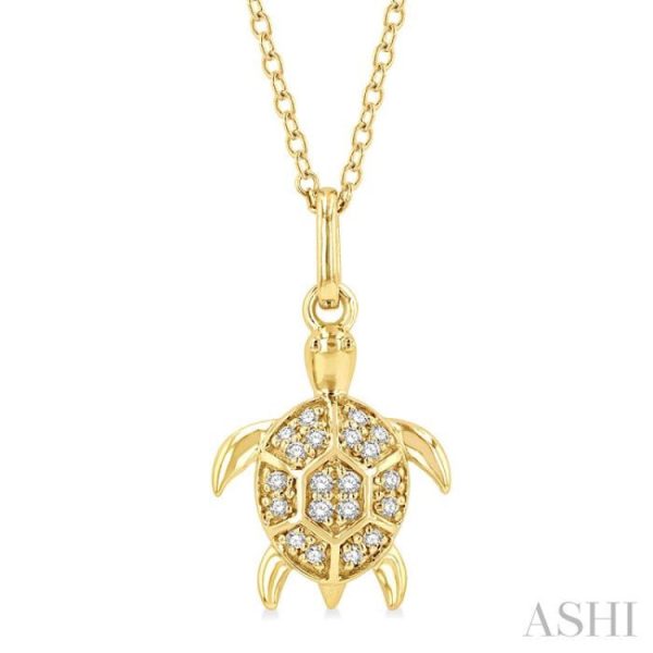 1 10 Ctw Sea Turtle Petite Round Cut Diamond Fashion Pendant With Chain in 10K Yellow Gold Cheap