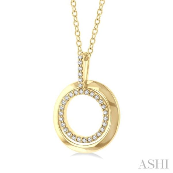 1 10 ctw Petite Twin Circle Round Cut Diamond Fashion Pendant With Chain in 10K Yellow Gold For Discount