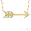 1 10 Ctw Arrow Petite Round Cut Diamond Fashion Pendant With Chain in 10K Yellow Gold For Discount