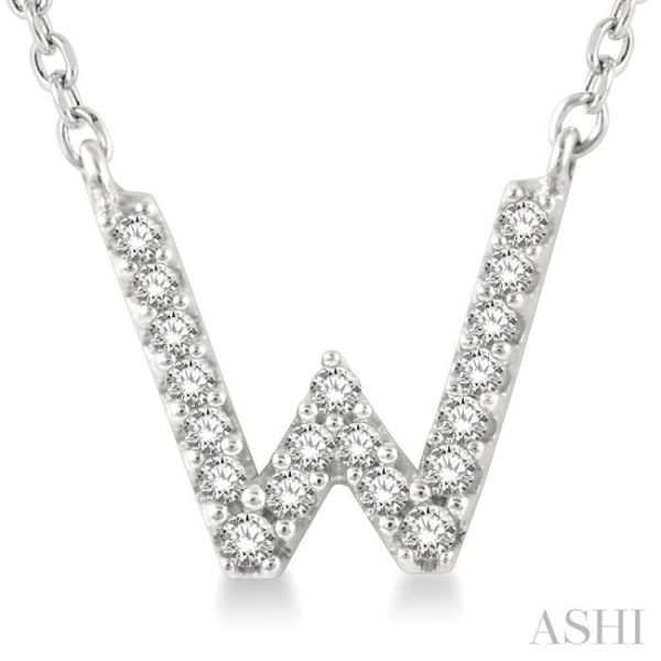 1 20 Ctw Initial  W  Round Cut Diamond Pendant With Chain in 14K White Gold Sale