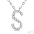 1 20 Ctw Initial  S  Round Cut Diamond Pendant With Chain in 14K White Gold Online now