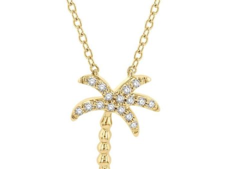 1 10 Ctw Palm Tree Round Cut Diamond Petite Fashion Pendant With Chain in 14K Yellow Gold Online Sale