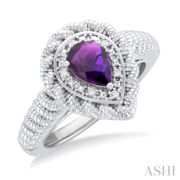 1 20 ctw Pear Cut 7X5 MM Amethyst and Round Cut Diamond Semi Precious Ring in Sterling Silver Hot on Sale