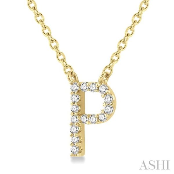 1 20 Ctw Initial  P  Round Cut Diamond Pendant With Chain in 14K Yellow Gold Online Hot Sale