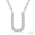 1 20 Ctw Initial  U  Round Cut Diamond Pendant With Chain in 14K White Gold Cheap