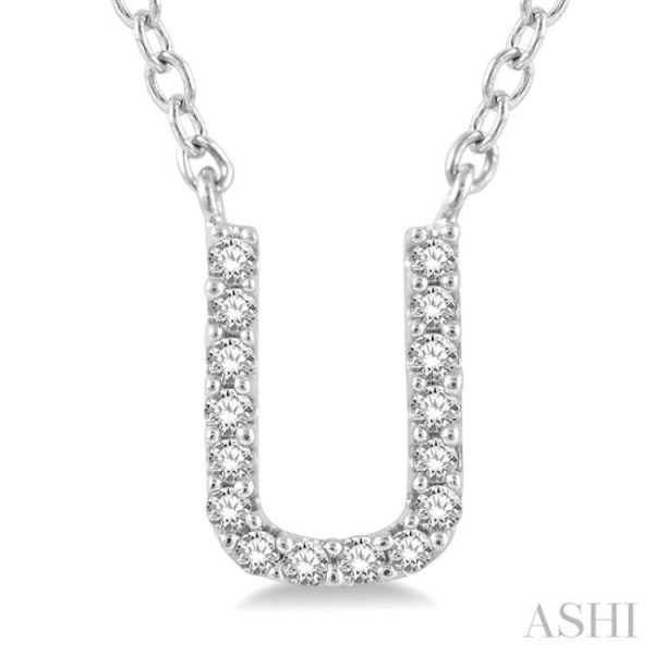 1 20 Ctw Initial  U  Round Cut Diamond Pendant With Chain in 14K White Gold Cheap