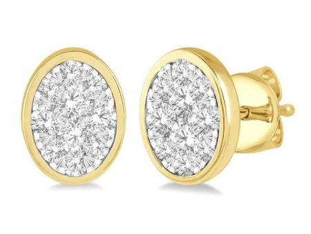 1 2 ctw Oval Shape Lovebright Round Cut Diamond Bezel Stud Earring in 14K Yellow and White Gold For Discount