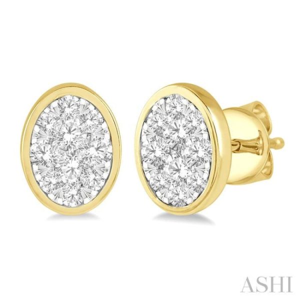 1 2 ctw Oval Shape Lovebright Round Cut Diamond Bezel Stud Earring in 14K Yellow and White Gold For Discount