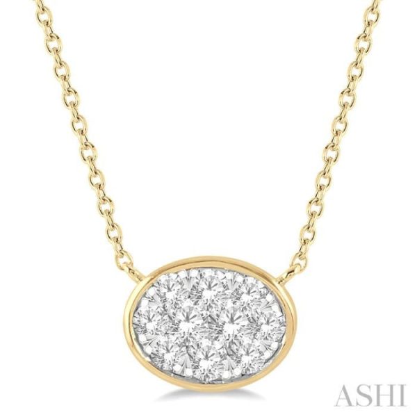 1 3 Ctw Oval Shape Lovebright Diamond Necklace in 14K Yellow and White Gold Cheap