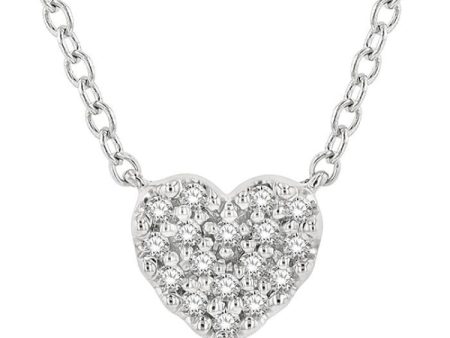 1 10 Ctw Heart Charm Round Cut Diamond Petite Fashion Pendant With Chain in 14K White Gold Cheap