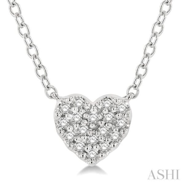 1 10 Ctw Heart Charm Round Cut Diamond Petite Fashion Pendant With Chain in 14K White Gold Cheap