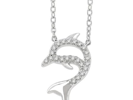 1 20 ctw Petite Sealife Dolphin Round Cut Diamond Fashion Pendant With Chain in 10K White Gold on Sale