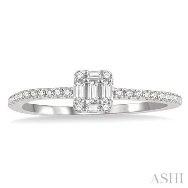 1 4 Ctw Cushion Shape Baguette and Round Cut Diamond Fashion Promise Ring in 14K White Gold Sale