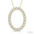 1 2 Ctw Oval Shape Window Round Cut Diamond Pendant With Chain in 14K Yellow Gold Cheap