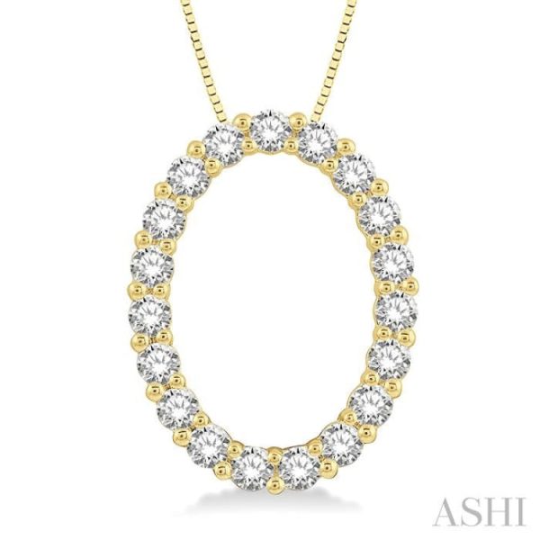 1 2 Ctw Oval Shape Window Round Cut Diamond Pendant With Chain in 14K Yellow Gold Cheap