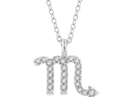 1 10 Ctw Scorpio Round Cut Diamond Zodiac Pendant With Chain in 14K White Gold For Sale