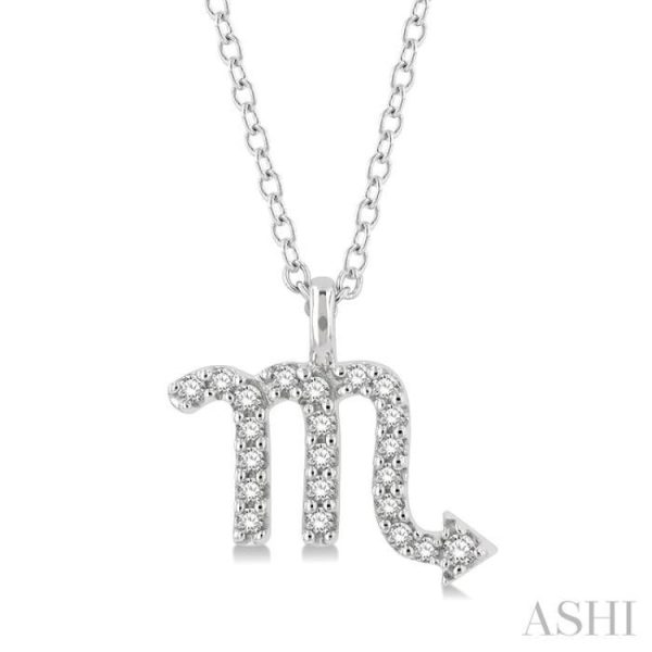 1 10 Ctw Scorpio Round Cut Diamond Zodiac Pendant With Chain in 14K White Gold For Sale