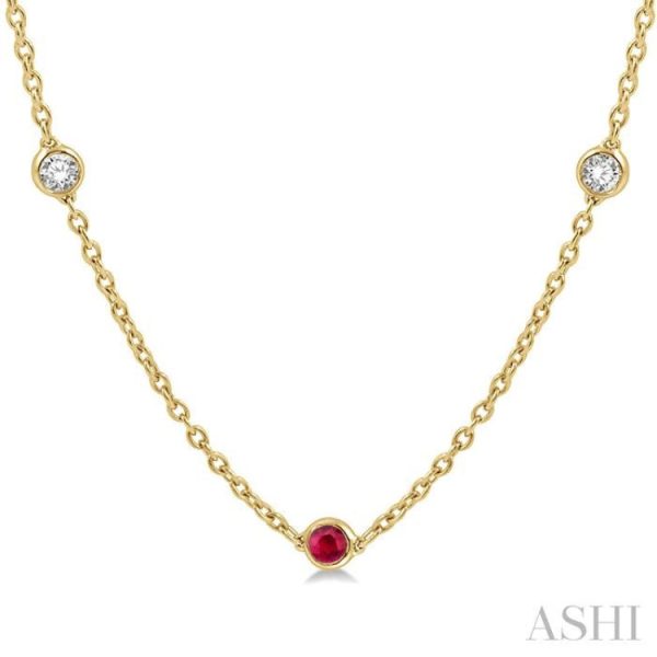 1 2 ctw Round Cut Diamond and 2.85MM Ruby Precious Station Necklace in 14K Yellow Gold Online Hot Sale