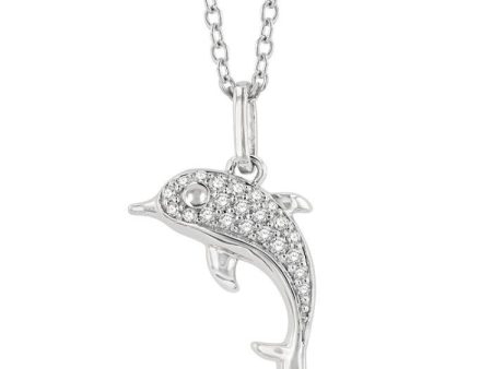 1 10 ctw Petite Nautical Dolphin Round Cut Diamond Fashion Pendant With Chain in 10K White Gold Online