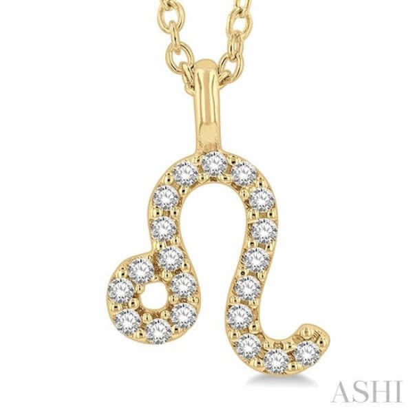 1 10 Ctw Leo Round Cut Diamond Zodiac Pendant With Chain in 14K Yellow Gold Sale