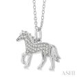 1 10 ctw Petite Horse Round Cut Diamond Fashion Pendant With Chain in 10K White Gold Online