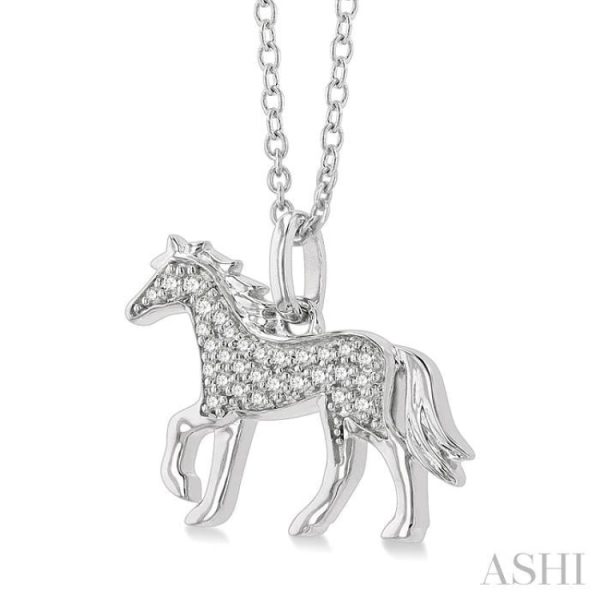 1 10 ctw Petite Horse Round Cut Diamond Fashion Pendant With Chain in 10K White Gold Online