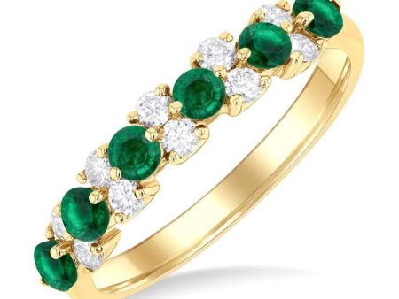 1 3 ctw Round Cut 2.7MM Emerald and Diamond Precious Band in 14K Yellow Gold Fashion