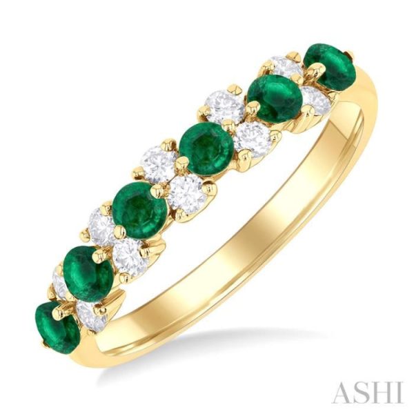 1 3 ctw Round Cut 2.7MM Emerald and Diamond Precious Band in 14K Yellow Gold Fashion