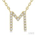 1 20 Ctw Initial  M  Round Cut Diamond Pendant With Chain in 14K Yellow Gold on Sale